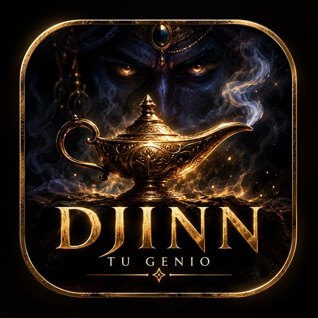 Emblema DJINN · Tu Genio, con una lámpara de oro y una mirada entre sombras.