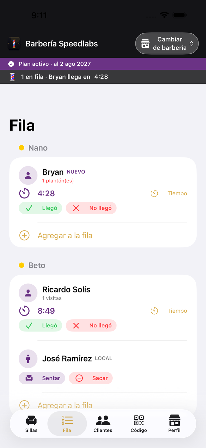iBarber — la fila en vivo con contadores del servidor